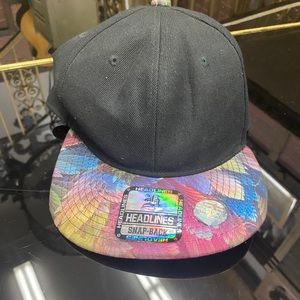 Flat Bill with Multicolored Feather Brim & Black